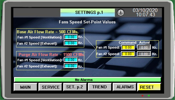 Extraction Booth Controller Screen Descriptions